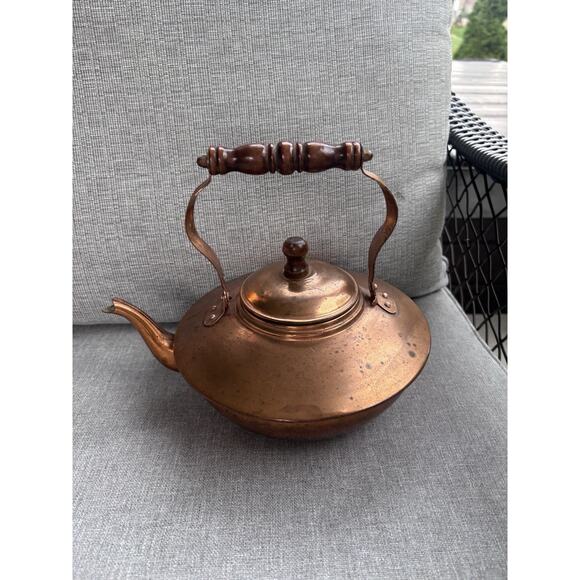 Vintage Retro Copper Tea Kettle Tin Lined Wood Handle Farmhouse Cottage - Picture 3 of 12